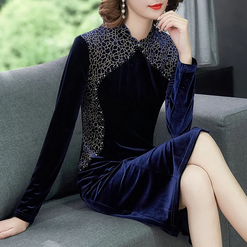 2019 Spring Female Women Wine Red Navy Velour Cheongsam Dress , Autumn Womens Beading Placket 4xl Velvet Qipao Dresses
2019 Spring Female Women Wine Red Navy Velour Cheongsam Dress , Autumn Womens Beading Placket 4xl Velvet Qipao Dresses