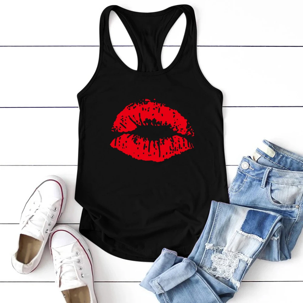 FREE SHIPPING Women Tank Tops Red Sexy Lips Print JKP4749