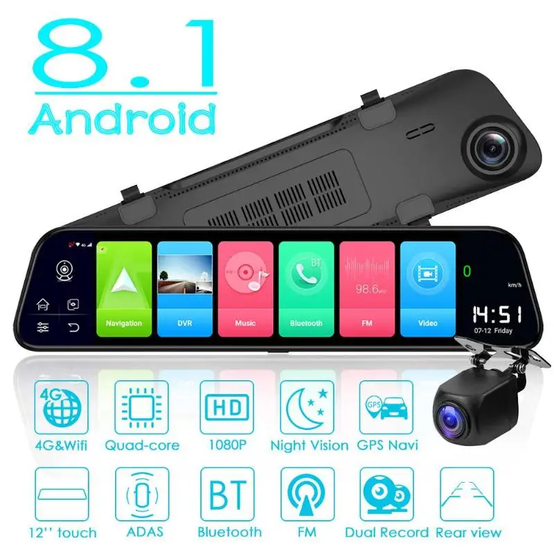 12 inch 4G Android 8.1 Quad Core Car DVR Camera GPS Navigation Dual Lens Rearview Mirror Dashcam bluetooth FM Transmitter Digita
12 inch 4G Android 8.1 Quad Core Car DVR Camera GPS Navigation Dual Lens Rearview Mirror Dashcam bluetooth FM Transmitter Digita