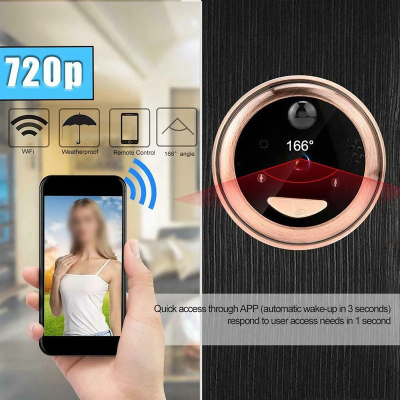 Smart Doorbell Wireless Wifi Peephole Door Camera Video Security HD Infrared Night Vision LED Lights Video Door Viewer Video-eye
Smart Doorbell Wireless Wifi Peephole Door Camera Video Security HD Infrared Night Vision LED Lights Video Door Viewer Video-eye