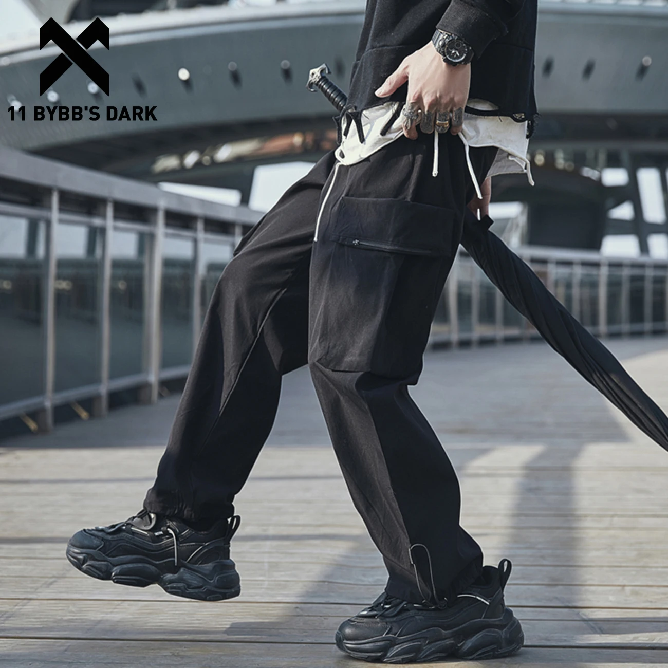 

11 BYBB'S DARK 2021 Black Tactical Cargo Pant Man Streetwear Zipper Pockets Harem Pants Functional Harajuku Joggers Men Trousers