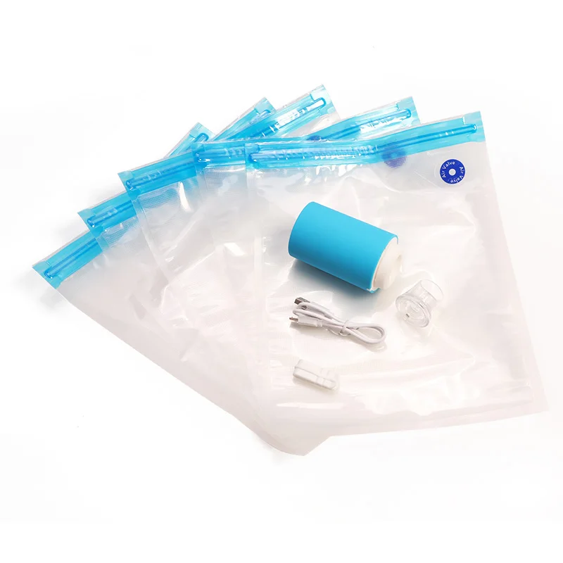 High Quality Blue Mini Automatic Compression Vacuum Pump Sealer Clamp Snack Fresh Food Rod Strip With Bag Vacuum Machine
High Quality Blue Mini Automatic Compression Vacuum Pump Sealer Clamp Snack Fresh Food Rod Strip With Bag Vacuum Machine
