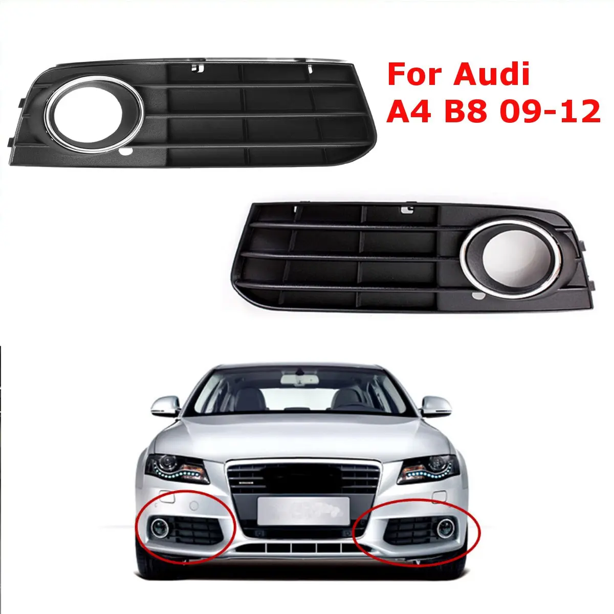 Pair black Front Bumper Lower Fog Grill With Non-porous chrome Fit AUDI A6 C7