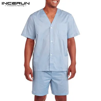 INCERUN Fashion Men Pajamas Sets Solid V Neck 2020 Short Sleeve Sleepwear Summer Button Tops Shorts 2 Pieces Homewear Mens Suit
INCERUN Fashion Men Pajamas Sets Solid V Neck 2020 Short Sleeve Sleepwear Summer Button Tops Shorts 2 Pieces Homewear Mens Suit