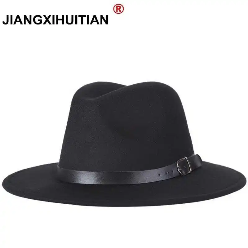 

2020 free shipping new Fashion men fedoras women's fashion jazz hat summer spring black woolen blend cap outdoor casual hat X XL