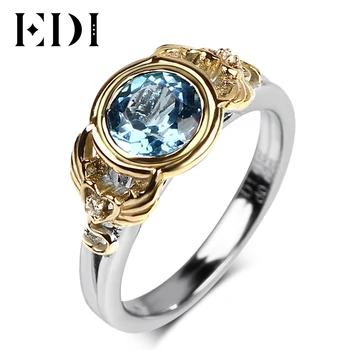 EDI Natural Blue Topaz 925 Sterling Silver 18k Yellow Gold Engagement Ring For Women Angels And Demons Wing Fine Jewelry 
EDI Natural Blue Topaz 925 Sterling Silver 18k Yellow Gold Engagement Ring For Women Angels And Demons Wing Fine Jewelry