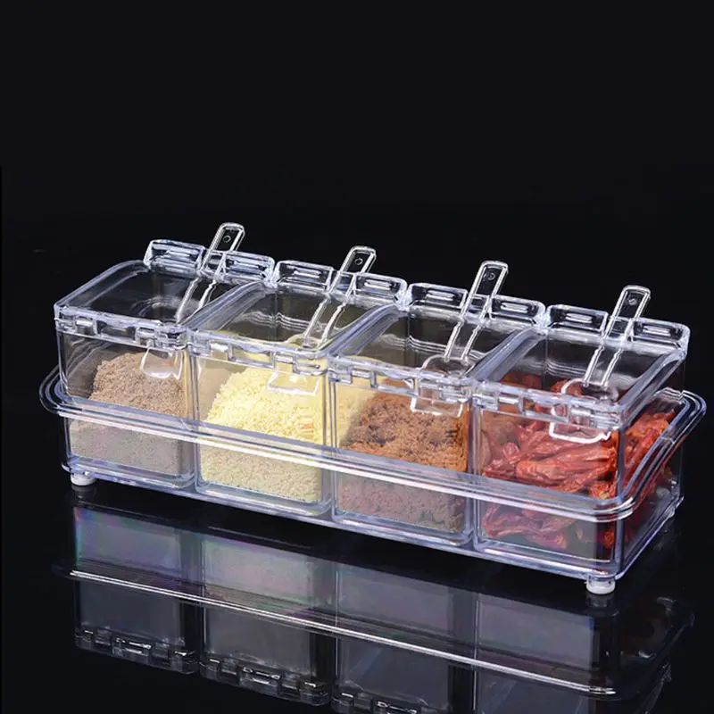 4 in 1 Clear Condiment Jar Seasoning Rack Spice Pots Box Storage Container Kitchen Tool with Cover and Spoon X4YD
4 in 1 Clear Condiment Jar Seasoning Rack Spice Pots Box Storage Container Kitchen Tool with Cover and Spoon X4YD