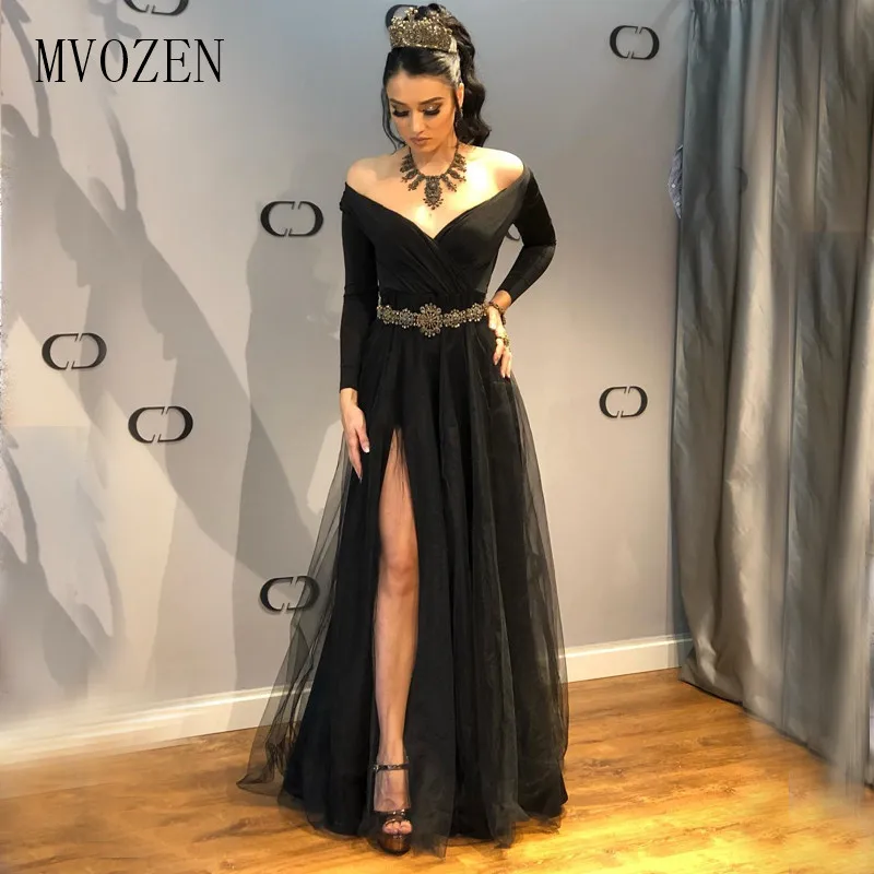 Black Long Evening Dress Boat Neck A-Line Off The Shoulder Full Sleeves Belt Floor Length Formal Gowns Party Dress vestidos
Black Long Evening Dress Boat Neck A-Line Off The Shoulder Full Sleeves Belt Floor Length Formal Gowns Party Dress vestidos