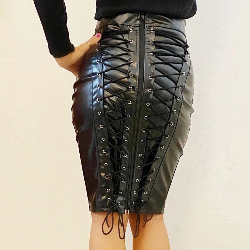 Women Knee Length Skirt Lady Wet Look Faux Leather High Waist Skirts Back Zipper Bodycon Pencil Skirt for Women 19 H5549e4ad28a242d282da0e81647d44ael