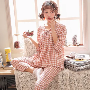 Plaid Nightwear Women Pajamas Suit V-neck Home Clothing Casual Homewear Sleep Set Intimate Lingerie Cotton Pyjamas Sleepwear
Plaid Nightwear Women Pajamas Suit V-neck Home Clothing Casual Homewear Sleep Set Intimate Lingerie Cotton Pyjamas Sleepwear