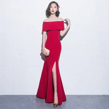 Sexy Split Off Shoulder Cheongsam Fishtail Chinese Dresses Red Wedding Party Dress 2020 New Full Length Qipao Robe De Soiree
Sexy Split Off Shoulder Cheongsam Fishtail Chinese Dresses Red Wedding Party Dress 2020 New Full Length Qipao Robe De Soiree