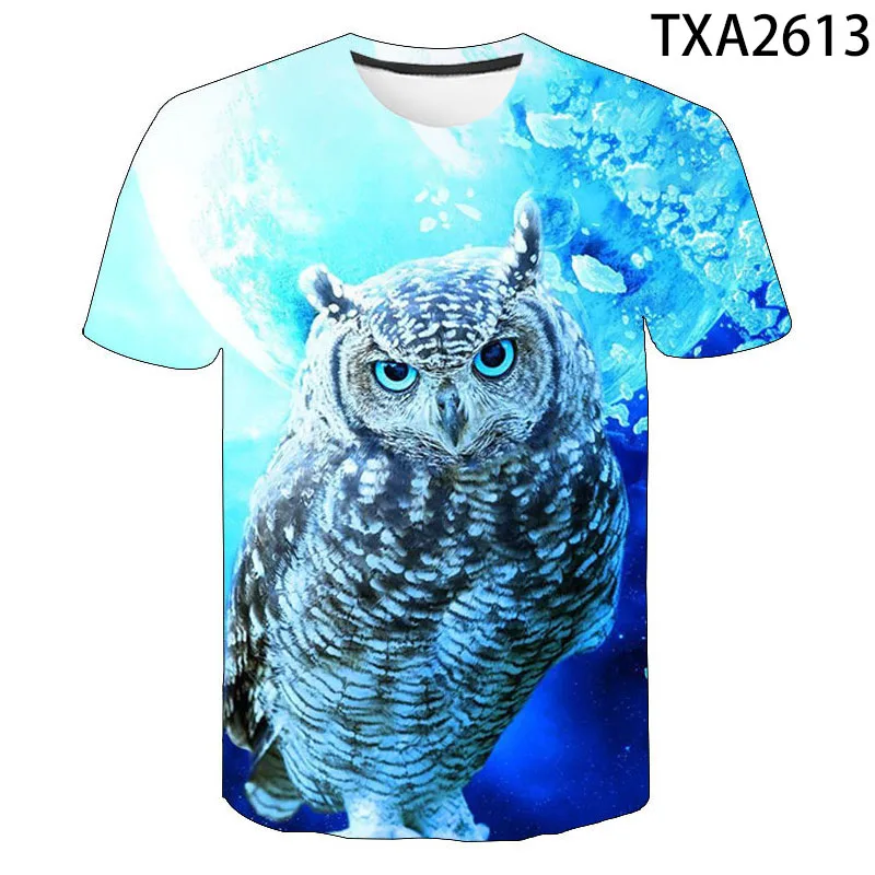 2020 New Summer Owl T Shirt Men Women Children Bird 3D Printed T-shirt Cool Boy Girl Kids Short Sleeve Tops Tee | Мужская одежда