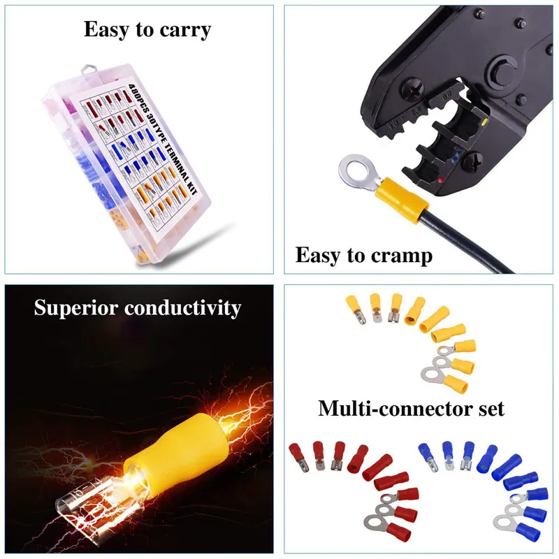 480Pcs Terminal Crimping Tools Electrical Pliers Insulated Wiring Terminals Connectors Assortment Kit Hand Tools Crimping Tools
480Pcs Terminal Crimping Tools Electrical Pliers Insulated Wiring Terminals Connectors Assortment Kit Hand Tools Crimping Tools