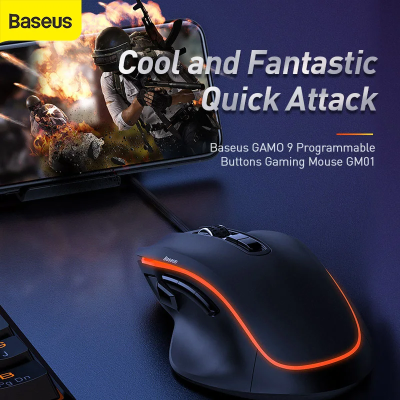 Baseus 9 Programmable Buttons Gaming Mouse 6400 DPI Comfortable Streamlined Design Gaming Mouse With 18 LED Beads for iphone
Baseus 9 Programmable Buttons Gaming Mouse 6400 DPI Comfortable Streamlined Design Gaming Mouse With 18 LED Beads for iphone