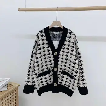 H.SA 2020 Spring New Arrivials Women V neck Sweater and Cardigans Long Sleeve Loose Knit Jackets Elegants Cardigans Houndstooth
H.SA 2020 Spring New Arrivials Women V neck Sweater and Cardigans Long Sleeve Loose Knit Jackets Elegants Cardigans Houndstooth