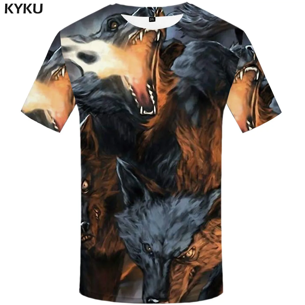 3d Футболка Волк мужская животное аниме одежда пламя футболки Повседневная война