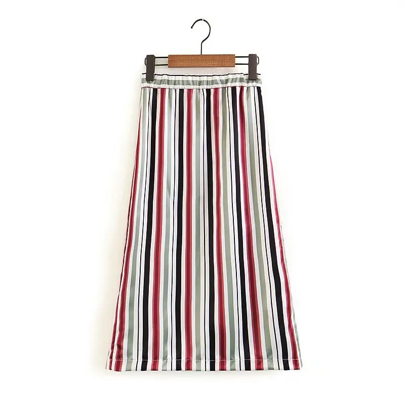 2018 Western Style Early Spring Women's Dress New Style Color Stripes Slit Skirt