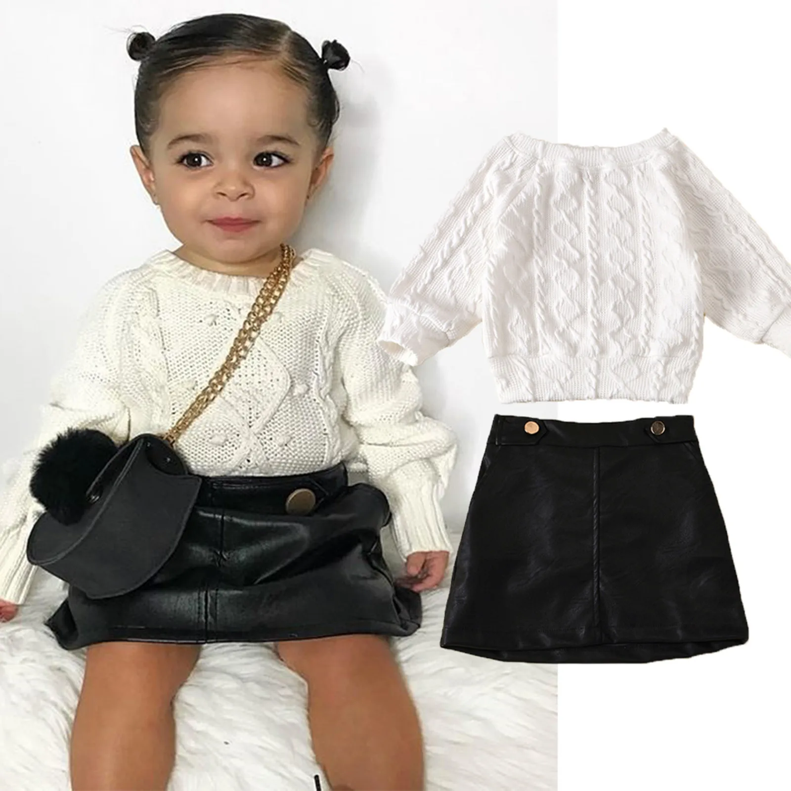 Kids Baby Girl Long Sleeve Sweater Knit Tops Leather Skirts Outfits set деская одежда Baby Girl Clothes White Sweater ropa niña
Kids Baby Girl Long Sleeve Sweater Knit Tops Leather Skirts Outfits set деская одежда Baby Girl Clothes White Sweater ropa niña