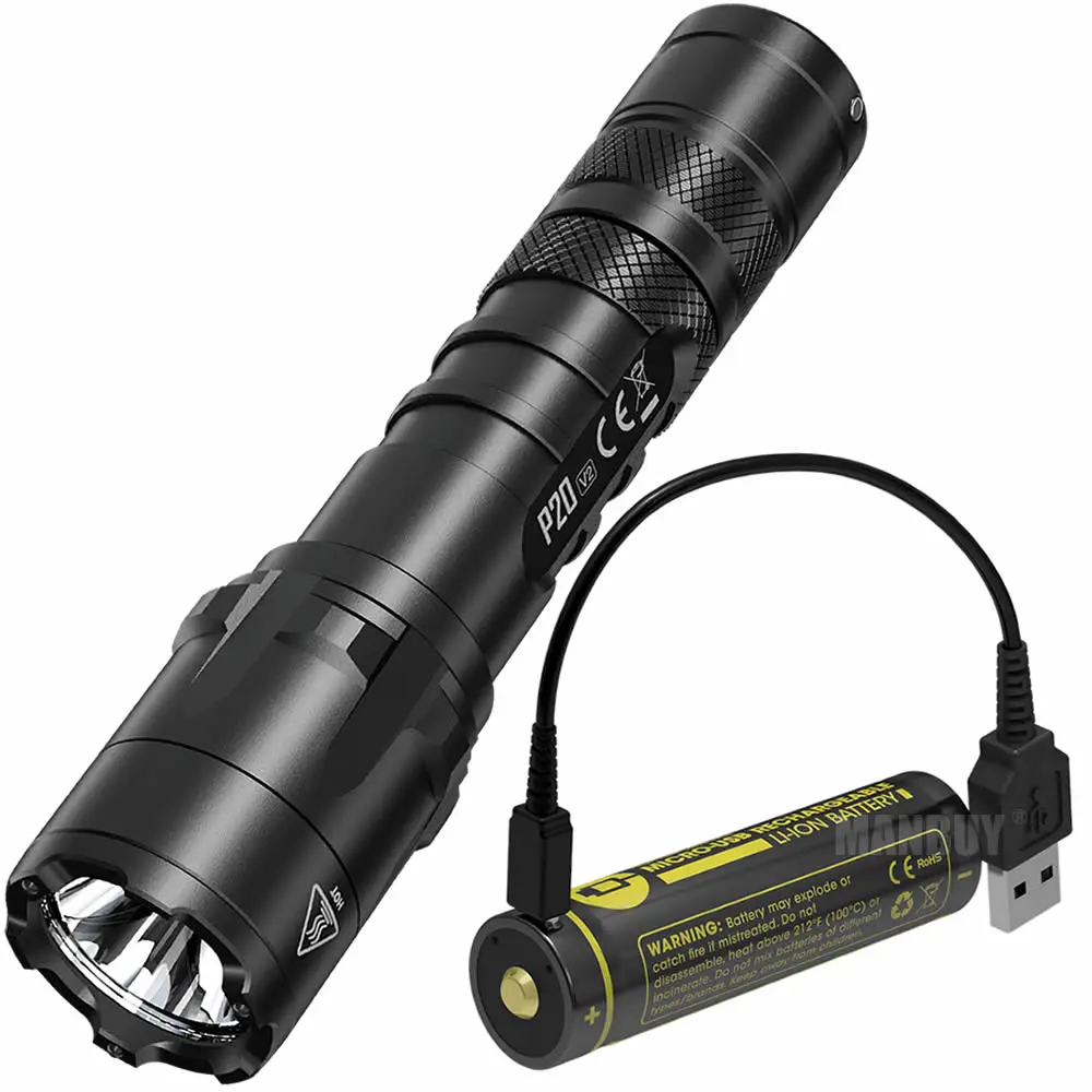 Тактический светодиодный фонарик Nitecore P20 v2 с USB-портом аккумулятором 18650 | Лампы и