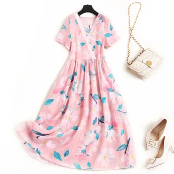 Only the 】 ramie printed dress in the summer of 2020 fashion v-neck dress A word loose button. 81882
Only the 】 ramie printed dress in the summer of 2020 fashion v-neck dress A word loose button. 81882