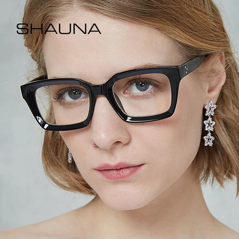 

SHAUNA Anti-Blue Light Retro Women Square Optical Frames Brand Designer Rivets Eyeglasses Frame
