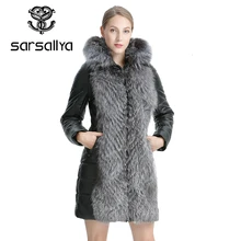 SARSALLYA зима Для женщин куртка натуральный мех пальто кожаная с