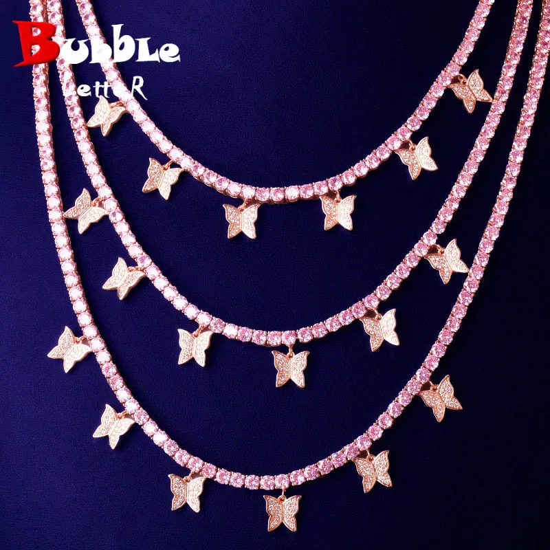 Фото Bubble Letter Butterfly Tennis Chain for Women Necklace Pink Hip Hop Fashion Jewelry Adjustable Free Shipping Items | Украшения и