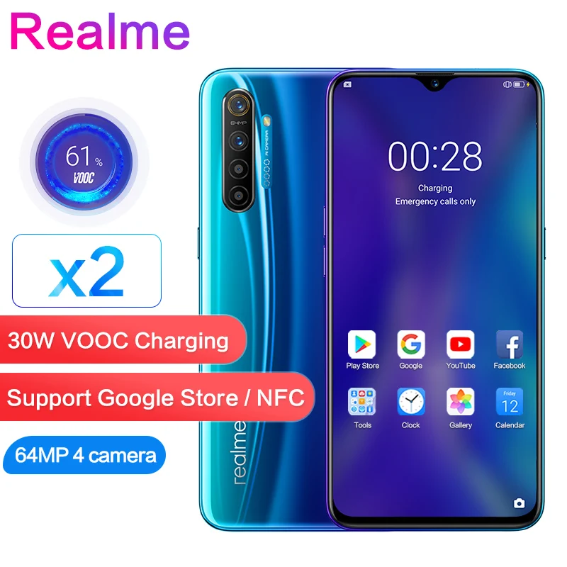 Realme X2 6 4 "Super AMOLED полноэкранная Поддержка Google Play NFC 2340*1080 4000 мАч Super VOOC Octa Core 5 камер