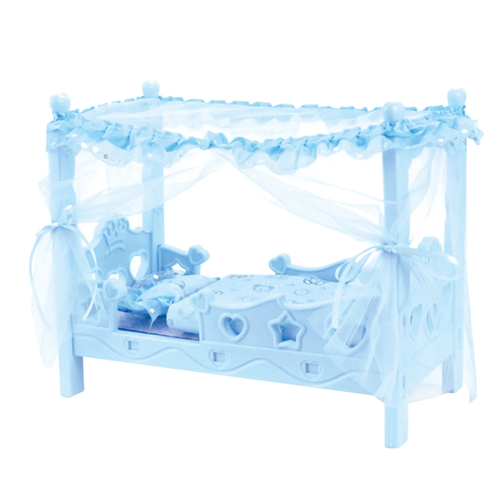 Doll Canopy Bed with Bedding Playset for Mellchan Baby Doll Accessory Blue Doll Canopy Bed with Bedding Playset for Mellchan Baby Doll Accessory Blue