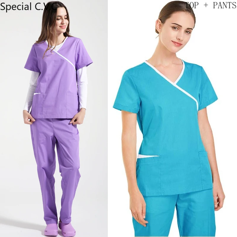 Women Scrubs Set Mock Wrap V-Neck Short Sleeves Shirt with Two Large Pockets SPA Beauty Health Workwear Fashion Medical Uniform
Women Scrubs Set Mock Wrap V-Neck Short Sleeves Shirt with Two Large Pockets SPA Beauty Health Workwear Fashion Medical Uniform