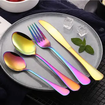 4pcs Dinner Set Cutlery Fork Knife Spoons Set Stainless Steel Colorful Rainbow Travel Dinnerware Party Tableware Set
4pcs Dinner Set Cutlery Fork Knife Spoons Set Stainless Steel Colorful Rainbow Travel Dinnerware Party Tableware Set