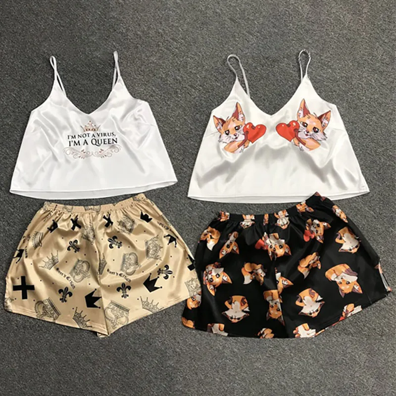 Ladies Pajama Set Love Fox Print Cute Cartoon Pattern Sleepwear Silk V Neck Sexy Pijama Satin Night Suits Wear Spaghetti Strap
Ladies Pajama Set Love Fox Print Cute Cartoon Pattern Sleepwear Silk V Neck Sexy Pijama Satin Night Suits Wear Spaghetti Strap