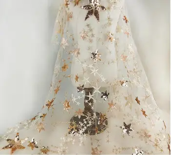 Beautiful gold Sequin Star Embroidery lace Fabric for wedding Party evening dress French Tulle lace 1yard 
Beautiful gold Sequin Star Embroidery lace Fabric for wedding Party evening dress French Tulle lace 1yard