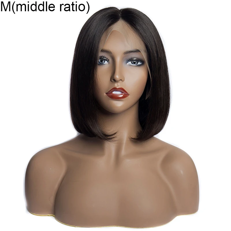 Bob Wig  Straight Lace Front Human Hair Wigs For Black Women 8-14inch 13x4 Short  Middle Ratio Remy Hair  150% density