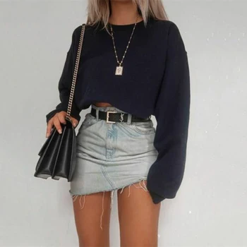 Fashion Women's Long Sleeve Top Round Neck Cotton Solid Color Pullover Ladies Crop Top Sweatshirt Tee Tops 2019 New
Fashion Women's Long Sleeve Top Round Neck Cotton Solid Color Pullover Ladies Crop Top Sweatshirt Tee Tops 2019 New