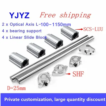 

Woodworking linear optical axis d=25mm L-100-1150mm+4pc SCS-LUU guide rail slider+4pc SHF bearing bracket for 3D printer CNC