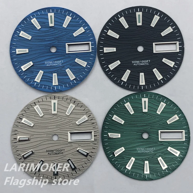 

LARIMOKER Brand 29MM Black/Blue/Grey/Green Wood Dial Green Luminous Double Calendar Dial for NH36 Movement Watches Accessories