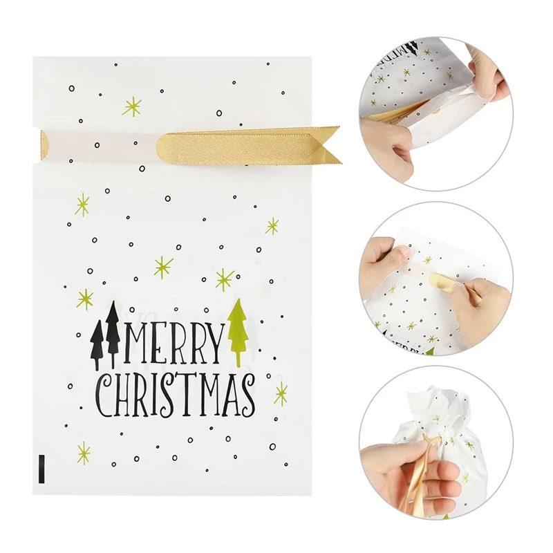 50pcs merry christmas candy bag drawstring bag silk ribbon for