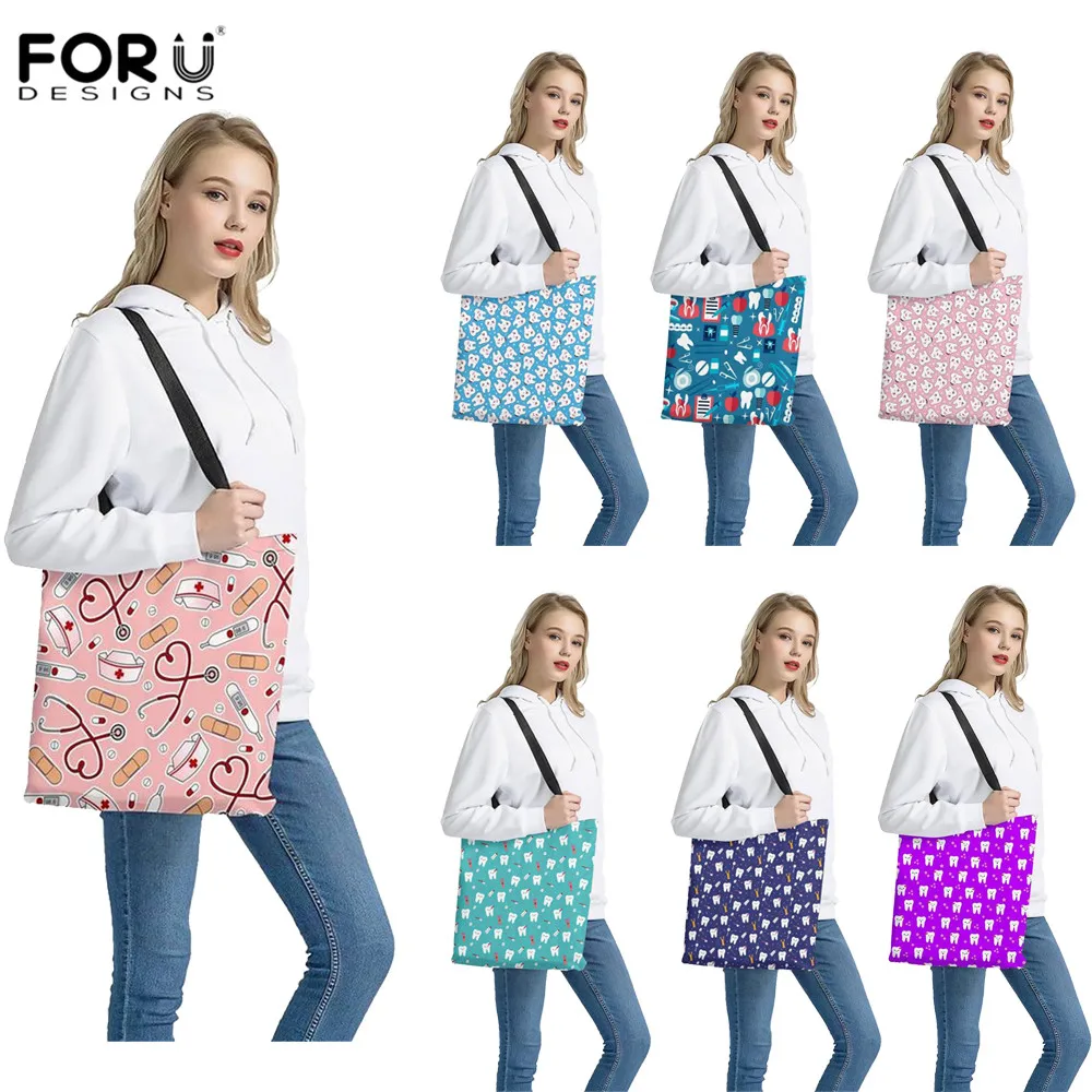 FORUDESIGNS Fashion bolsa tela Women Tote Bag Cartoon Nurse Pattern Canvas Teen Girl Book Eco-Friendly Shopper Linen | Багаж и сумки