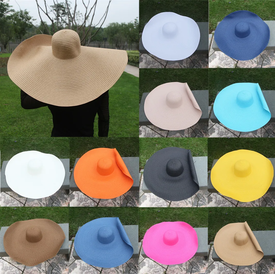 

Foldable Giant Women Oversized Hat 70cm Diameter Huge Brim Floppy Summer Sun Beach Straw Hats A601