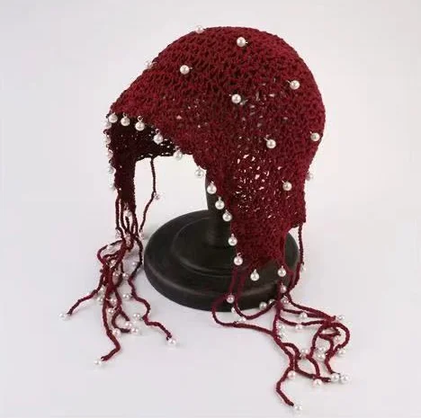 Vintage Pearl & Tassel Women's Knitted Beanie - Elegant Winter Style 7 H557cfcf0194c4a05a197c29cf96f592du