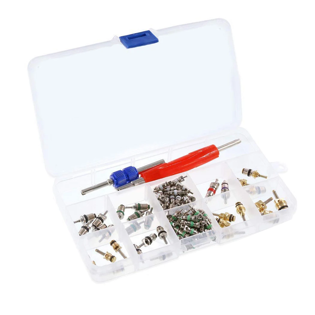 106Pcs Car Air Conditioner Valve Core HV A/C Valve Cores Accessories for R12 R134A Refrigeration Tire Valve Stem with Dual-Head
106Pcs Car Air Conditioner Valve Core HV A/C Valve Cores Accessories for R12 R134A Refrigeration Tire Valve Stem with Dual-Head