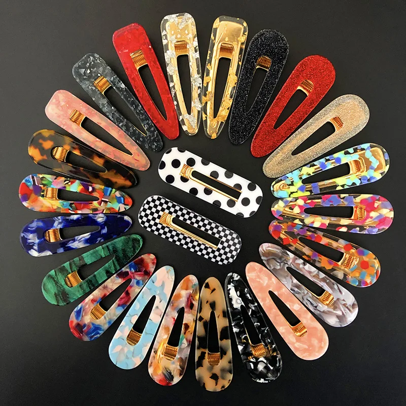 New Fashion Hollow Geometric Waterdrop Acrylic Women Hair Clips Shiny Tin Foil Sequins Hairpins Girls Hair Accessories Headwear