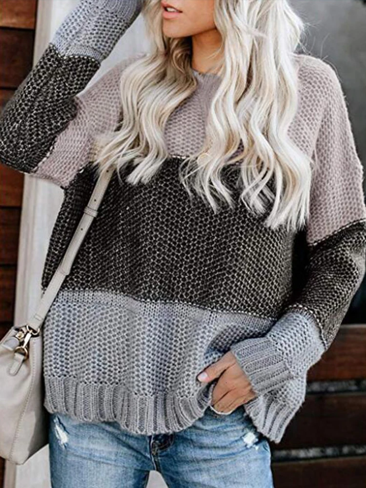 Striped Patchwork Sweaters For Women Autumn Winter Loose Knitted Sweater Casual O-Neck Long Sleeve Pullover Women
Striped Patchwork Sweaters For Women Autumn Winter Loose Knitted Sweater Casual O-Neck Long Sleeve Pullover Women