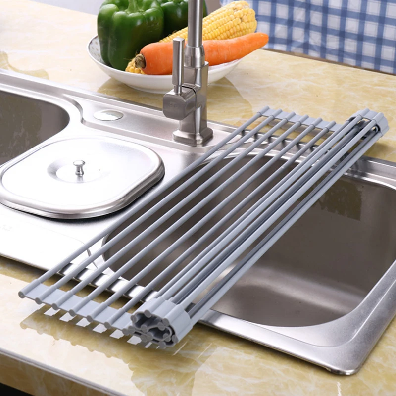 Drying Sink Rack Roll-up Dish Drying Rack Silicone+Stainless Steel Kitchen Drain Rack Foldable Worktop Organizer Drying Holder
Drying Sink Rack Roll-up Dish Drying Rack Silicone+Stainless Steel Kitchen Drain Rack Foldable Worktop Organizer Drying Holder