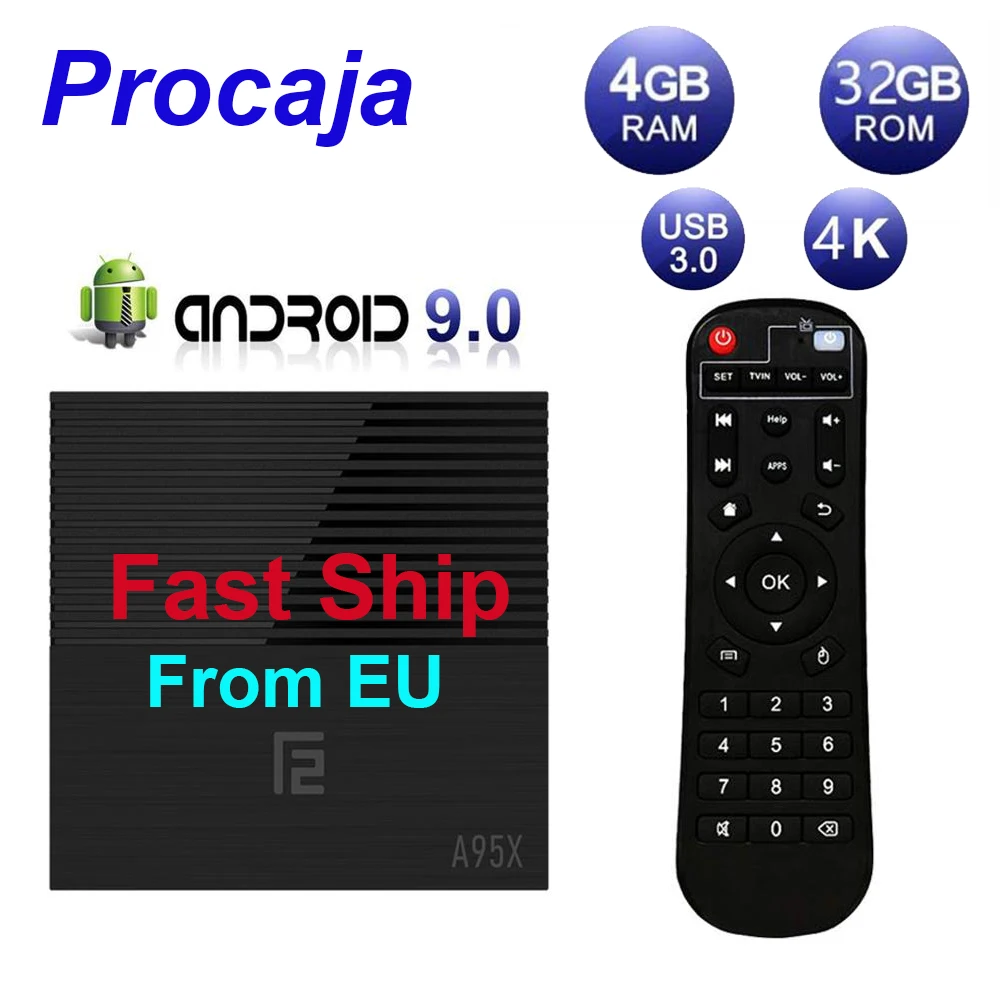 A95X F2 TV BOX Android 9.0 A95XF2 Android TV Box 4G RAM/32G ROM 4K TV S905X2 1.5G Quad core ARM Cortex-A53 H.265 Decoding 2.4GHz
A95X F2 TV BOX Android 9.0 A95XF2 Android TV Box 4G RAM/32G ROM 4K TV S905X2 1.5G Quad core ARM Cortex-A53 H.265 Decoding 2.4GHz