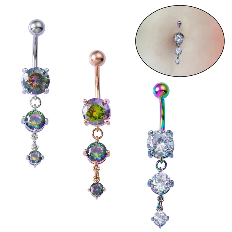 

1pc Sexy Dangling Belly Button Rings Navel Ring Piercing Bar Crystal Zircon Nombril Ombligo Woman Drop Body Jewelry Barbell 14g