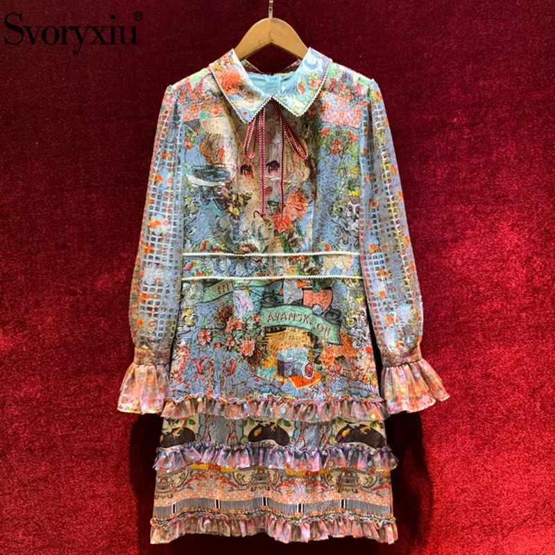 Svoryxiu Fashion Designer Autumn Winter Vintage Party Short Dress Women's Flare Sleeve Cartoon Print Cascading Ruffle Dresses
Svoryxiu Fashion Designer Autumn Winter Vintage Party Short Dress Women's Flare Sleeve Cartoon Print Cascading Ruffle Dresses
