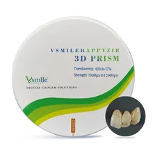 Vsmile 98mm 3D Prism Multilayer Zirconia Block For Anterior 12Units Bridge 9 Layers Natural Gradient With Open CADCAM System
Vsmile 98mm 3D Prism Multilayer Zirconia Block For Anterior 12Units Bridge 9 Layers Natural Gradient With Open CADCAM System