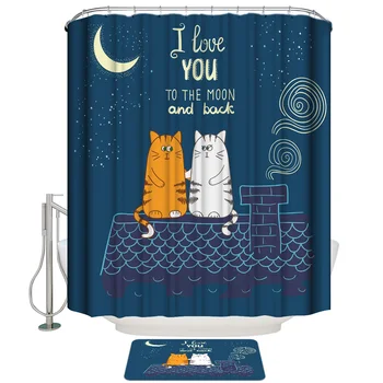 Cartoon Two Cats On The Roof Night Shower Curtain with Hooks Doormat Bath Floor Mat Waterproof Polyester 
Cartoon Two Cats On The Roof Night Shower Curtain with Hooks Doormat Bath Floor Mat Waterproof Polyester